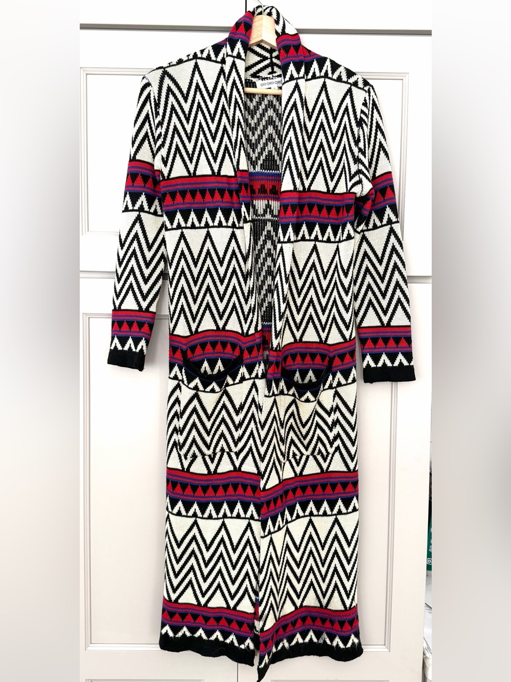 Long Aztec-Western Open Front Knit Cardigan- Medium